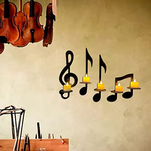 Miniatura 3 de Fofetbfo Juego De 4 Candelabros De Pared De Metal Negro Con Símbolo De Música Para Decoración Del Hogar