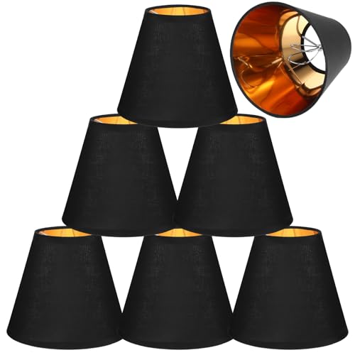 Chandelier Lamp Shades Set of 6, Mini Barrel Lampshades 6 Inch Black Replacement Small Clip on Lampshade for Candelabra Light Bulbs 3" X 6" X 5" by Xelsluthe - Used condition - US$19.98