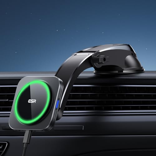 ESR for 15W MagSafe Car Mount Charger, MagSafe Car Charger, Dashboard Magnetic Wireless Charging Mount, for iPhone 17/16/15/14/13/12, Galaxy S25, Pixel 10, Fast Charging, Car Accessories,Black
