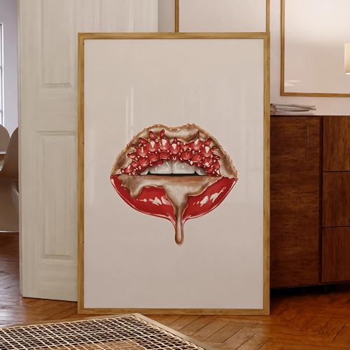 Art mural de lèvres rouges sur toile tendue avec cadre d'exposition 80x140