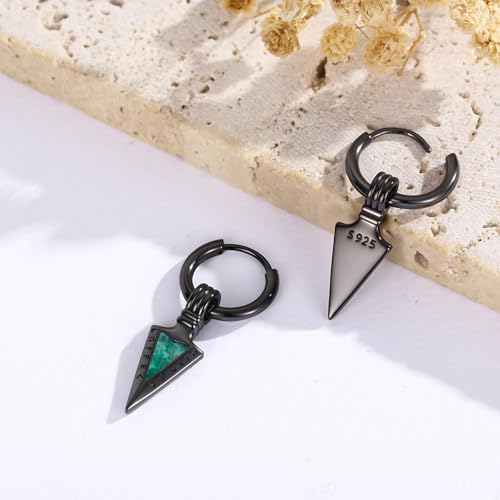 Pendientes de punta de flecha en plata de ley 925 negra con malaquita original 2