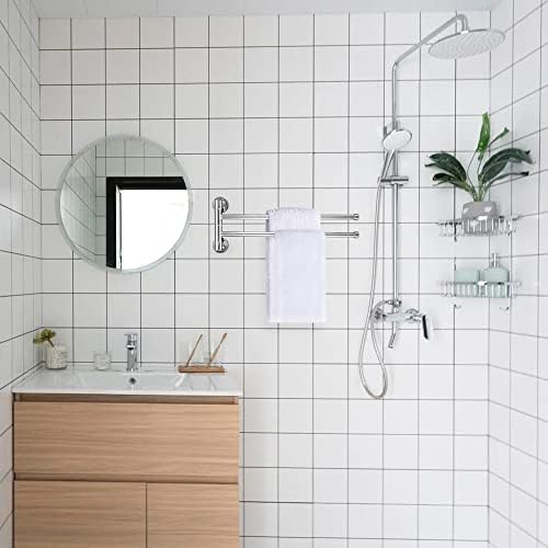 bowarepro 2-arm Swivel Towel Rails Fold Out Hardware Stainless Steel for Bathroom/Kitchen, Towel Hanger Wall Mounted Narrow Holder Rotatable Bath Towel Rod Arm Space Saver Rack Organizer