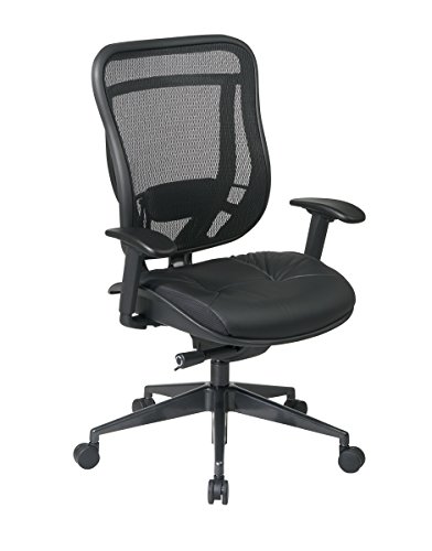 Space Seating Breathable Mesh High Back And Padded Black Leather Seat, Ultra 2-To-1 Synchro Tilt Control, Seat Slider And Gunmetal Finish Executive Chair #TOP29