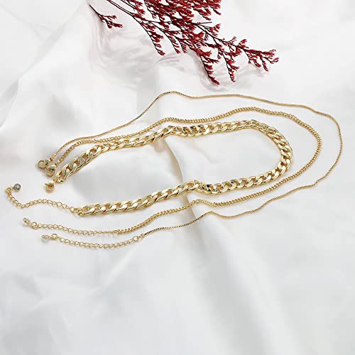 Image of Freekiss Layered Necklace Set for Women Stackable | Herringbone Snake Cuban Rope Chain, Dainty Choker, Layered Stackable, Non Tarnish, Hypoallergenic, Adjustable 14-18.5 inch