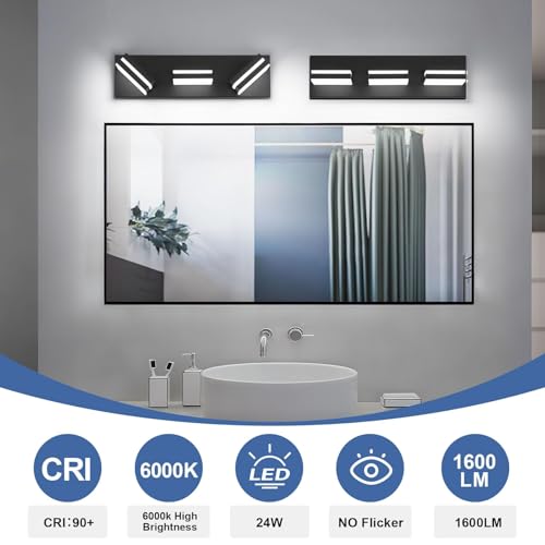 Image of Modern LED Small Black Acrylic Bathroom Lights Fixtures 3-Light