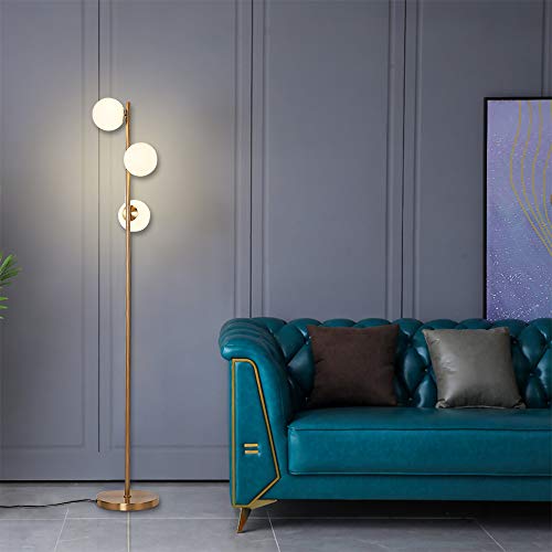 Yhtlaeh Floor Lamp Modern 3 Globe For Living Room Bright Lighting Led Standing Light For Bedrooms Offices (Brushed Brass) #TOP1