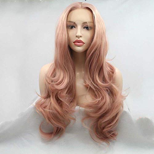 melody wig pink wig Synthetic Rose Gold Pink Lace Front Wigs For Women Hair Long Wavy Wigs Heat Resistant Fiber Long Pink Hair