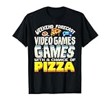 Wochenendvorhersage Videospiel Gaming Pizza Liebhaber Retro Vintage T-Shirt