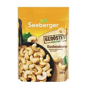 Seeberger Cashewkerne geröstet 5er Pack: Knackige Cashew Nüsse schonend veredelt - proteinreicher Powersnack ohne Salz, vegan (5 x 150 g)