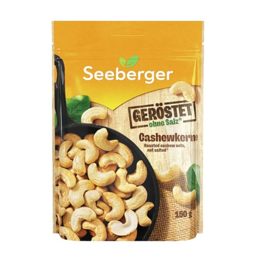 Seeberger Cashewkerne geröstet 5er Pack: Knackige Cashew Nüsse schonend veredelt - proteinreicher Powersnack ohne Salz, vegan (5 x 150 g)