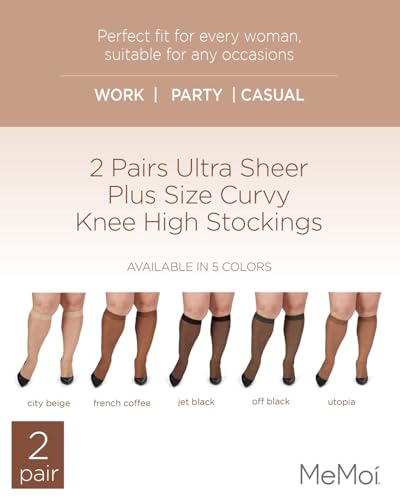 Image of MeMoi 2 Pack Plus Size Knee Highs for Women, Breathable Ultra Sheer Knee High Socks - Sizes 1X-4X