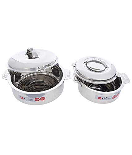 Image of Cello Elegance Stainless Steel Insulated Casserole 2-PC Set -1350 ML,2300 ML, Silver