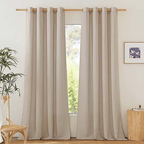 NICETOWN Linen Flax Semi Sheer Curtains 92' Length, Grommet Window Treatments Privacy Added with Light Penetration Vertical Drapes for Loft/Home Office, Taupe, W55 x L92, 2 Panels