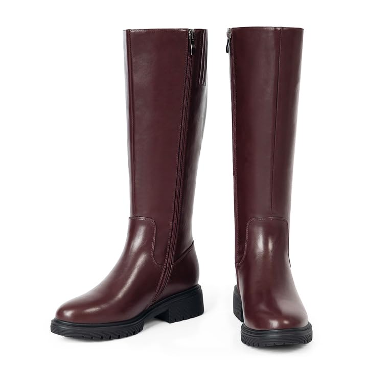 Image of VIUGJNEX Knee High Boots Women Low Heel Flat Chunky Fall Tall Riding Boots