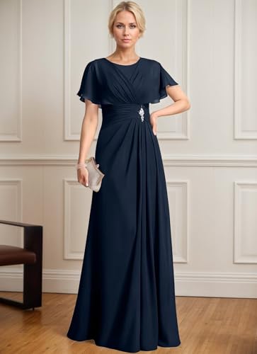 Chiffon Beading Mother of The Bride Dresses for Women 2025 Long Scoop Neck Formal Dress with Sleeves2