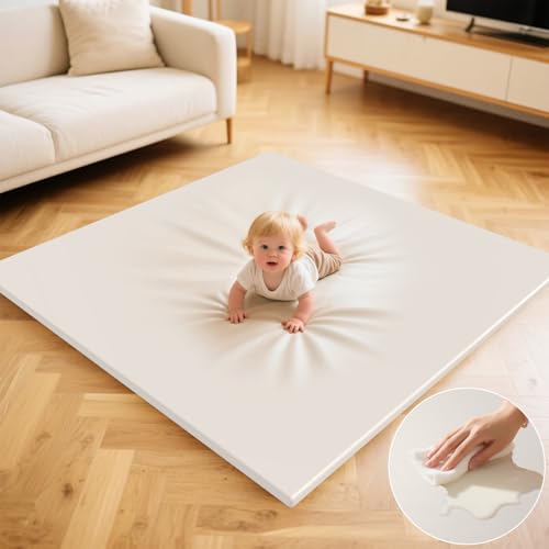Baby Play Mats for Floor, 50x50 Extra Thick & Super Soft Play Mat for Floor, Toddlers & Baby Play Mat, Waterproof Non-Slip Play mat, Stylish Breathable Easy to Clean Playmat - Beige