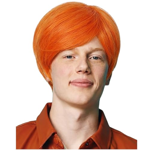 HUNIGIR Orange Men Wig Short Straight Orange Male Wig Heat Resistant Synthetic Hair for Halloween Cosplay Costume