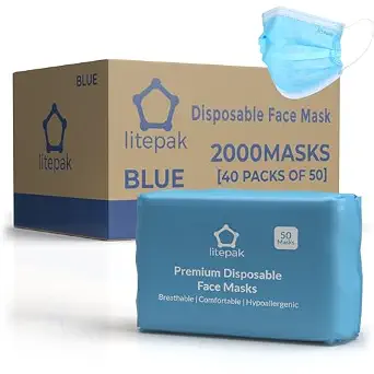 Litepak 2,000 Disposable Face Masks - Breathable Face Mask for Home, Office