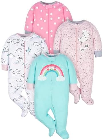 Gerber baby-girls 4 Pack Sleep N' Play Footie