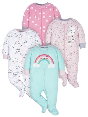 Gerber Sleep 'n Play Zestaw śpioszków dla dziewczynki, z motywem chmur i mankietami, 4-pak