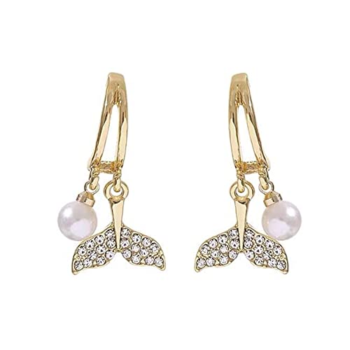 Boucles d'oreilles pour femme - En forme de queue de baleine - Cristal - Romantique - Cadeau d'anniversaire ou de mariage, doré, S Cover