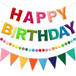 Pre-Strung Happy Birthday Banner & Felt Garland Set – Colorful Birthday Decorations for Women Men Boys Girls | Reusable Party Supplies for Indoor & Outdoor