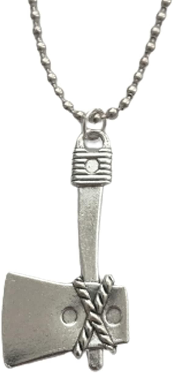 Cool Axe Necklace, Punk Tool Charm Pendant, Long Necklace for Man Woman, Antique Silver Color