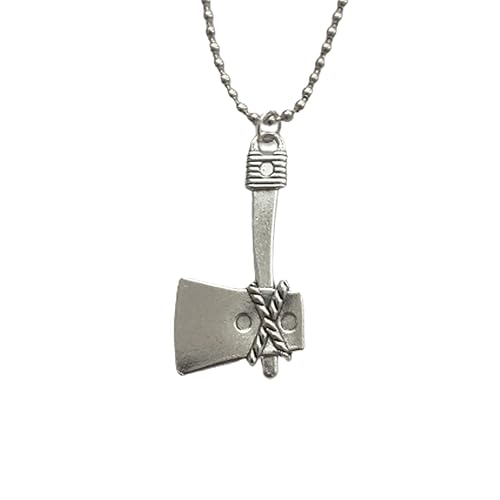 Cool Axe Necklace, Punk Tool Charm Pendant, Long Necklace for Man Woman, Antique Silver Color