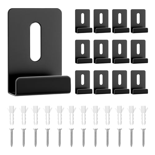 Image of 12 Pcs Metal Mirror Holder Clips Hanger Kit, Mirror Clips for Wall Mounting Holder Hanging with Screws Hooks, Frameless Mounting Hardware Heavy Duty Retainer for Tile Billboard Display(Black)