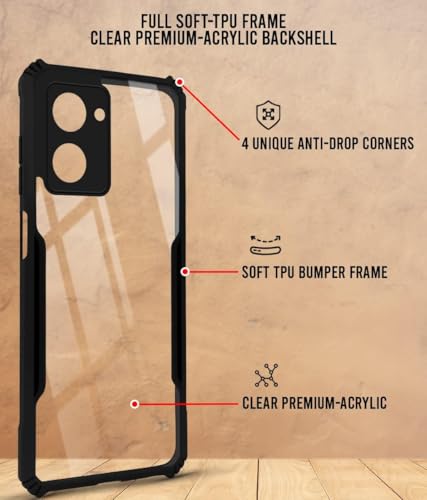 Image of Jkobi Back Case Cover for Realme C33 (Polycarbonate with Shockproof Clear Panel | Crystal Glass Back | Camera Protection | Black)