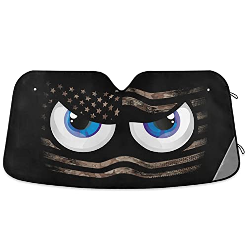 Windshield Sun Shade Eyes Retro American Flag Sun Visor Foldable Sunshades Protector Blocks UV Rays Keep Your Vehicle Cool Fit Car Truck SUV, 57x31.5in