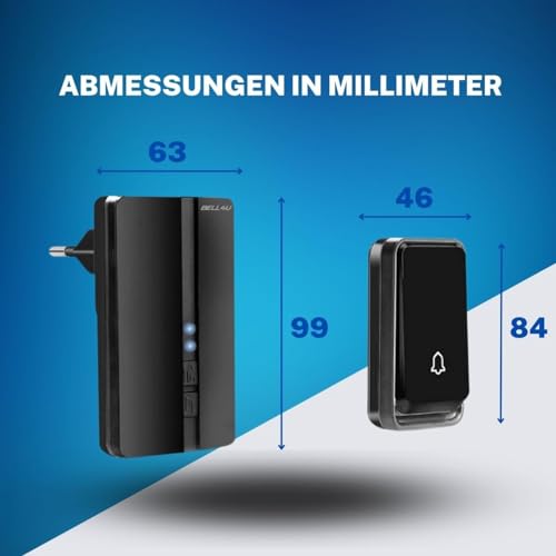 Bell4U Kabellose Funkklingel - Batterielose Türklingel mit Vier Empfängern und 2 Sender - Wasserdicht - 4 Lautstärkestufen - 52 Klingeltönen - Wasserdicht - Schwarz - Klingel Haustür