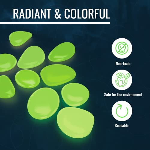 Graham Products 190 Pieces Glow In The Dark Rocks | Indoor & Outdoor Use - Garden, Fish Tank Pebbles, Planter, Walkway, Driveway Decoration & More | For Kids Aged 6 & Up | Powered By Sunlight - Green #TOP3