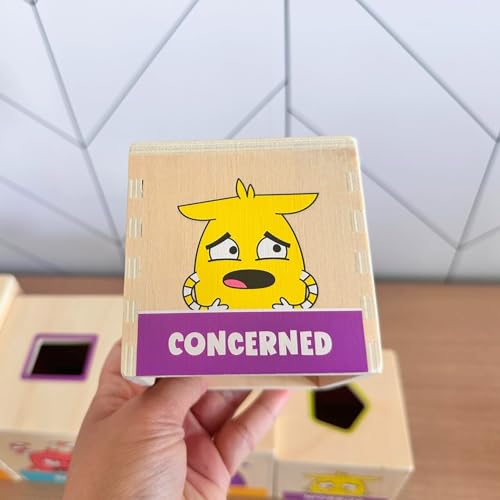 Image of Open The Joy Wooden Tower of Emotions - Stacking Emotional Learning Toy for Toddlers | 5 Emotion Face Blocks + 5 Shape Sorting Blocks | Montessori Toy for Early Development | Ages 12 Months+