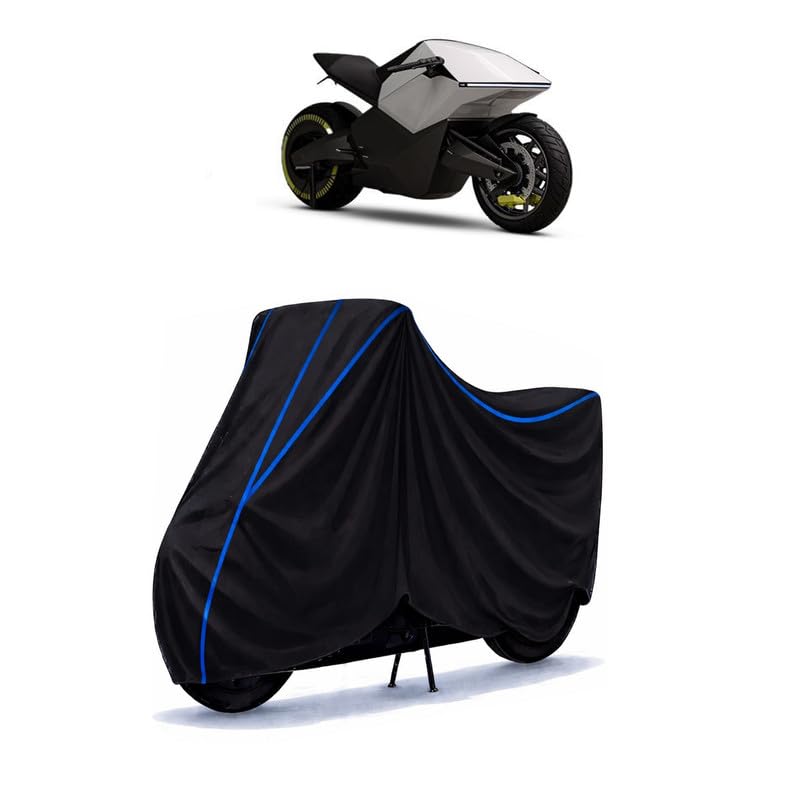 Image of Ola Diamondhead Bike Cover Water Resistant Universal Motorcycle Rain | Heavy Duty UV Protection, Dust, Scratch Indoor Outdoor All Weather with Black Blue Piping Elastic