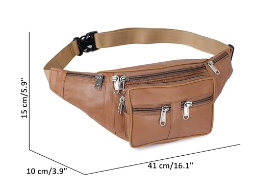 Image of K London Leather Tan Unisex Waist Bag Travel Pouch Passport Holder Fanny Bag | Travel Friendly | Durable Multiple Credit /Debit Card Slots (268 Tan)