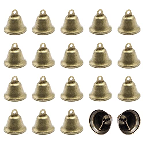 Neikafan 20 Pièces Bronze Grelots Vintage Noël Jingle Bells pour noël Animal de Compagnie Ornement Artisanat Kits Fabrication Cloches Éoliennes Fête Bricolage Mini Petite Clochette Cover