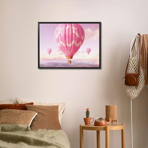 Peintures à motif montgolfière rose pour décoration murale 40cm