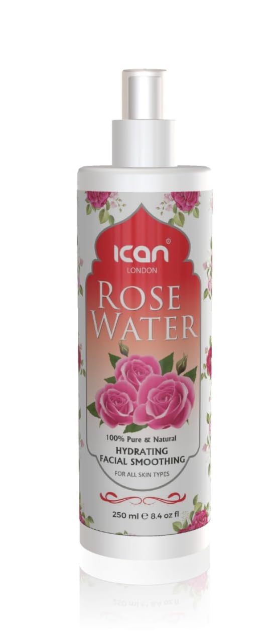ican London Natural Rose Water for Facial Hydrating, Smoothing 250ml Spray