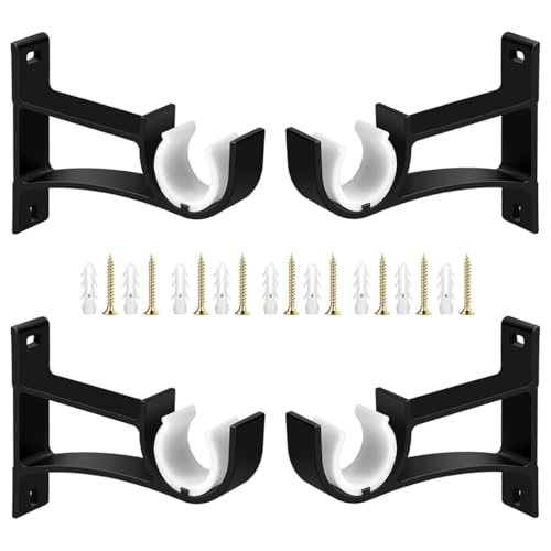 4 Pack Curtain Pole Brackets, Adjustable Curtain Rod Brackets, for 28 to 35mm Drapery Rods Metal Curtain Rod Brackets Set, for Curtain Wardrobe Poles Wall Rod, Black