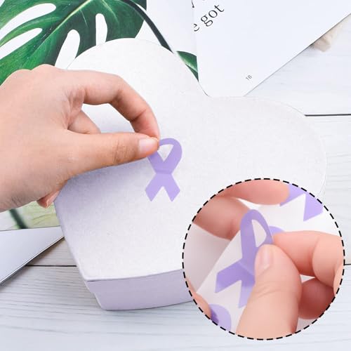 WANDIC 500PCS Lilac Purple Ribbon Sticker, Caregiver Awareness Sticker Foster Care Infantile Stickers Stickers Roll for Fundraising Events,1.9 * 3.8cm - Image 3