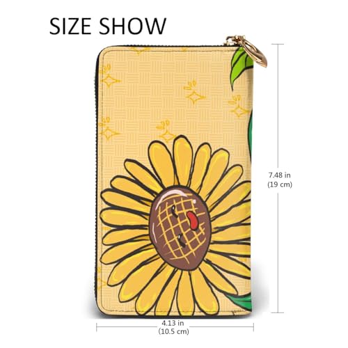 Sunflower seeds and sunflowers Women's Wallet Long Zip Around, Premium Vegan Leather Wallet with 12 Card Holders, Large Capacity,Gift Ready Packaging3