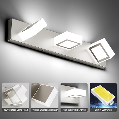 Image of Ralbay Brushed Nickel Bathroom Vanity Lights 24inch Metal Acrylic LED Modern Bathroom Wall Lighting Fixtures Brushed Nickel (White Light 6000K, Non-dimmable)