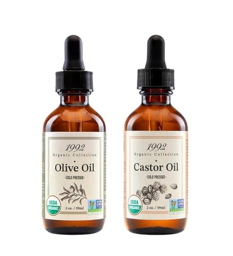 Image of Tropic Isle Living 1992 Organic Collection Castor Oil 2oz /60ml Bundle with Olive Oil 2oz /60ml - Nourishing, Hydrating Oils for Skin and Hair Care - Gift Set (2 Items)