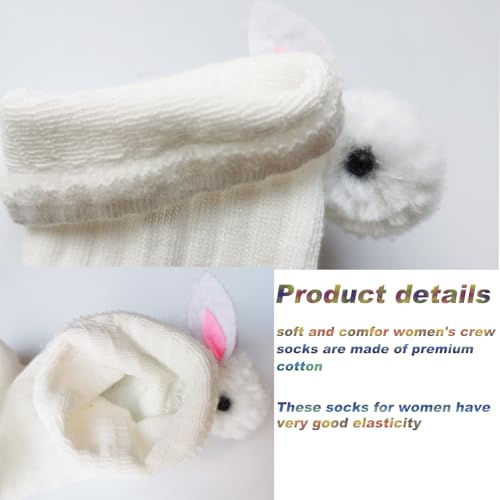 Image of 3 Pairs Women Cotton Crew Socks Animal Socks Cute Emulation Rabbit Decoration Women Casual Crew Sock