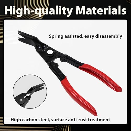 Image of Car Panel Trim Removal Tool, Interior Clip Plier with Red Non-Slip Handle, Door Upholstery and Dashboard Fastener Remover