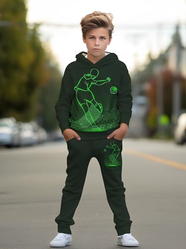 Image of boys' clothing sets, 2-Piece Hoodie & Pants Outfits for Boys Size 4-14 | Lightweight Non-Fleece Fall & Spring Clothing Sets