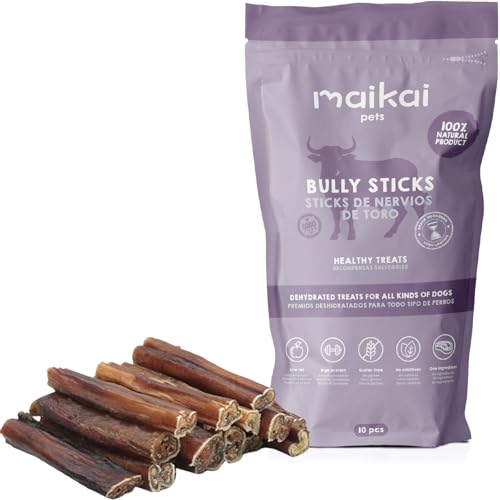 MAIKAI Nervo di Bue Snack 100% Naturali per Cani Tutta le Età + Premietti per l´Addestramento Cuccioli 10 Pezzi Dieta BARF + Bastoncini Ossa Ideali per i Denti - Regali Per Cani Natale