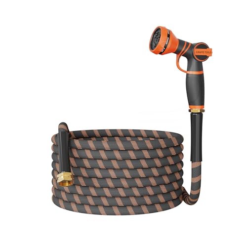 Giraffe Tools Non-Expandable Garden Hose 50FT 1/2 Lightweight Flexible Water Hoses Burst 600 psi with 9 Spray Function Nozzle Heavy Duty Hose