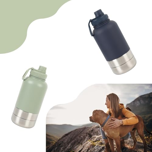 3-in-1 Hundetrinkflasche für unterwegs 1000ml Edelstahl – Hundewasserflasche to Go mit Napf & Futterfach, auslaufsichere Hunde Trinkflasche, Hundezubehör für Spaziergang, Reisen & Outdoor (32oz)